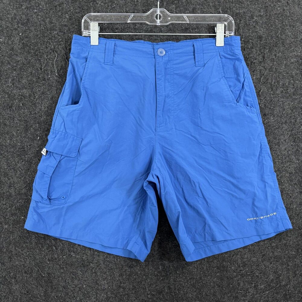 Columbia PFG Bahama Cargo Shorts Men's Small Blue Omni-Shade 8" Fishing Outdoor